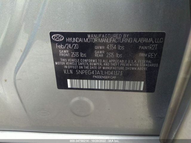 5NPEG4JA1LH041373 Hyundai SONATA SE