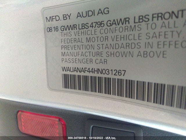 2017 Audi A4, VIN: WAUANAF44HN031267