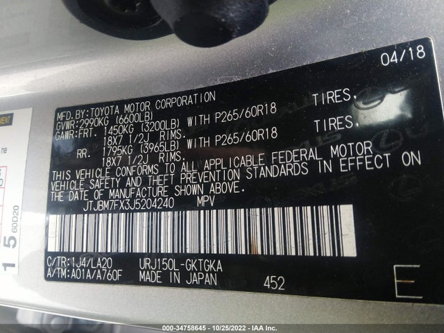 JTJBM7FX3J5204240 Lexus Gx Gx 460