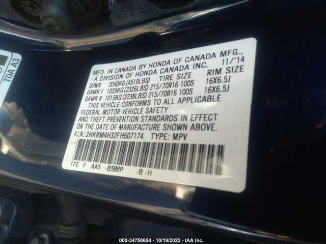 2015 Honda CR-V, VIN: 2HKRM4H32FH607174