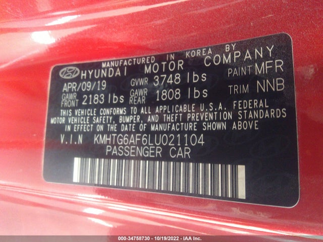 2020 Hyundai Veloster, VIN: KMHTG6AF6LU021104