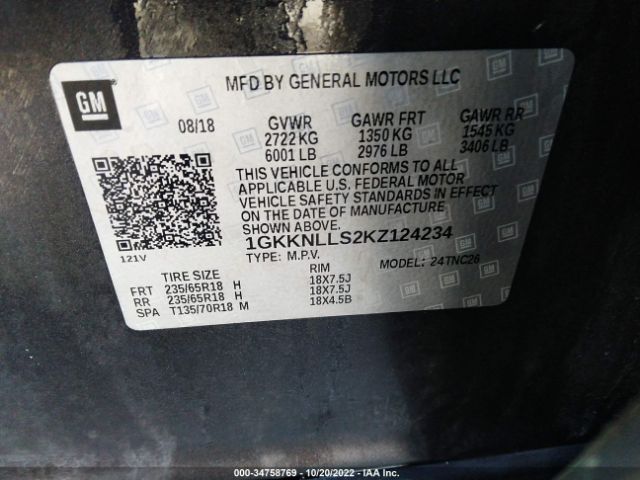 1GKKNLLS2KZ124234 GMC ACADIA SLE