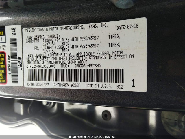 Toyota Tacoma 2018 5TFCZ5ANXJX161040 Image 9
