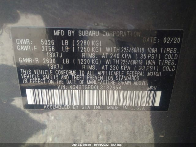 4S4BTGPD0L3182654 Subaru Outback Touring Xt
