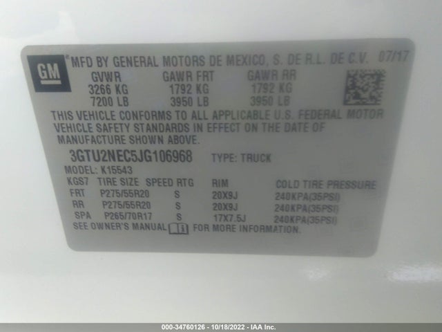 2018 GMC Sierra 1500, VIN: 3GTU2NEC5JG106968