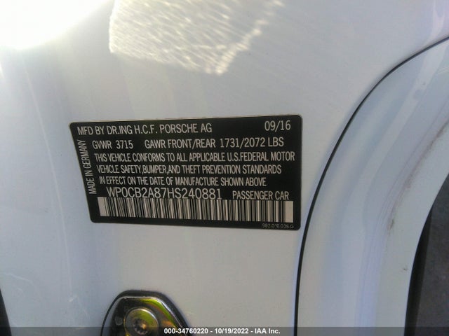 2017 Porsche Boxster, VIN: WP0CB2A87HS240881