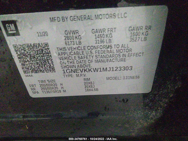 Chevrolet Traverse Premier 2021 1GNEVKKW1MJ123303 Image 9