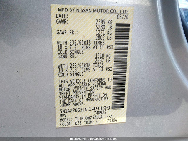 2020 Nissan Murano, VIN: 5N1AZ2BS3LN149199