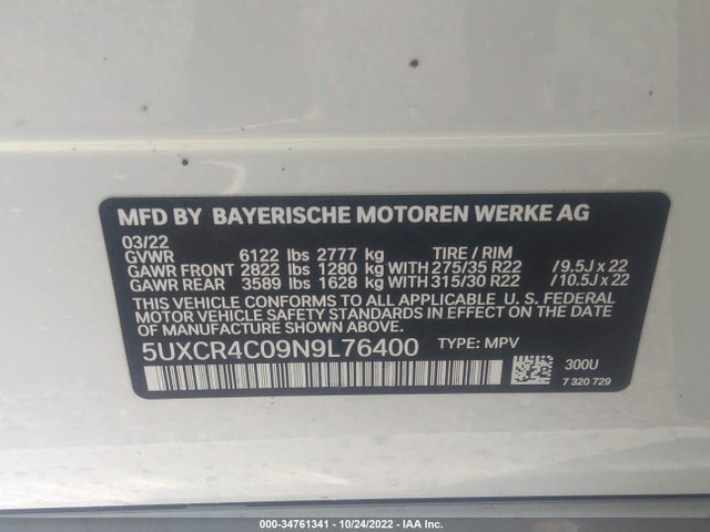 BMW X5 Sdrive40i 2022 5UXCR4C09N9L76400 Image 9