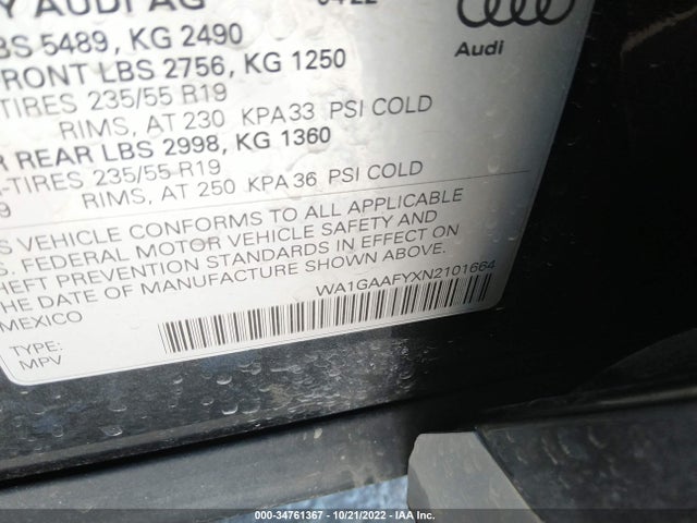 WA1GAAFYXN2101664 Audi Q5 S Line Premium