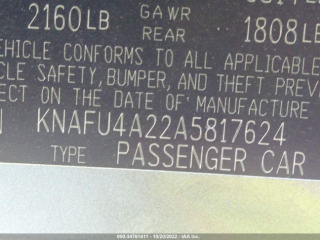 KNAFU4A22A5817624 KIA FORTE EX