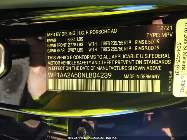 2022 Porsche Macan, VIN: WP1AA2A50NLB04239