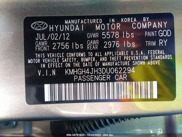 Aukcja sprzedaży 2013 Hyundai Equus Signature, vin: KMHGH4JH3DU062294, numer aukcji: 34761623
