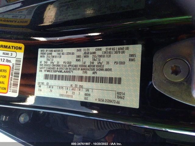 2021 Ford Bronco, VIN: 1FMEE5BP4MLA89571