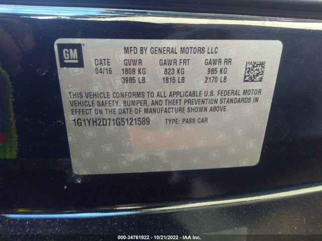 2016 Chevrolet Corvette, VIN: 1G1YH2D71G5121589