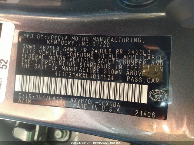 2020 Toyota Camry, VIN: 4T1F31AKXLU011524