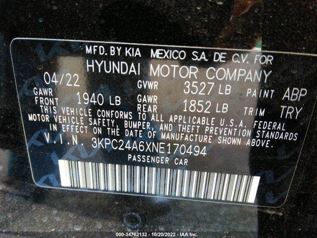 Hyundai Accent Sel 2022 3KPC24A6XNE170494 Image 9