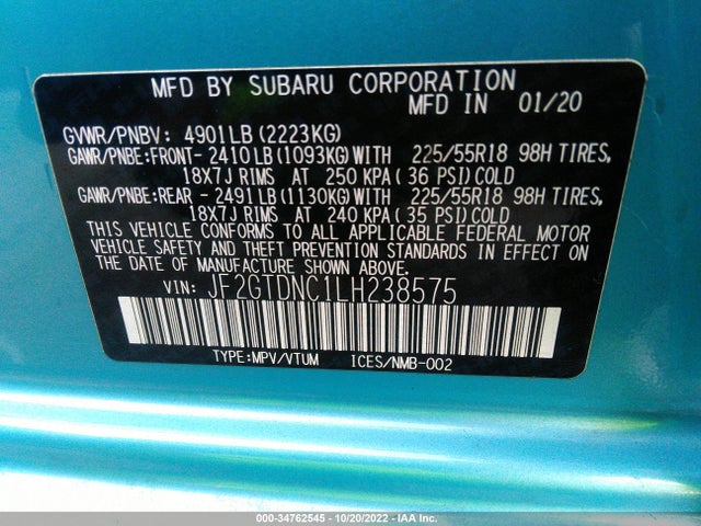 Subaru CROSSTREK HYBRID 2020 JF2GTDNC1LH238575 Image 9