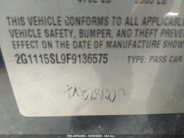 2015 Chevrolet Impala, VIN: 2G1115SL9F9136575