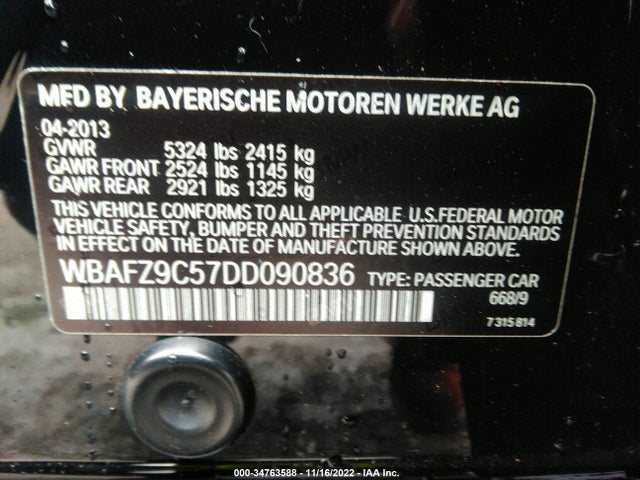 BMW 5 Series Activehybrid 5 2013 WBAFZ9C57DD090836 Image 9
