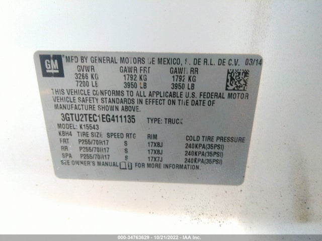 GMC SIERRA 1500 2014 3GTU2TEC1EG411135 Image 9