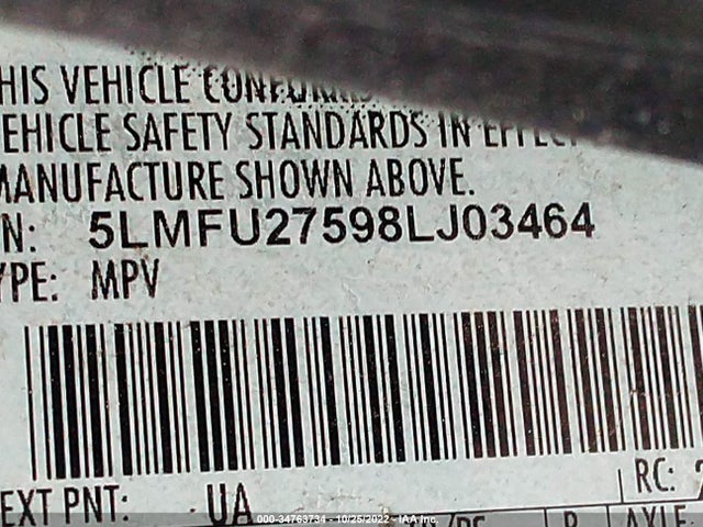 2008 LINCOLN NAVIGATOR VIN: 5LMFU27598LJ03464