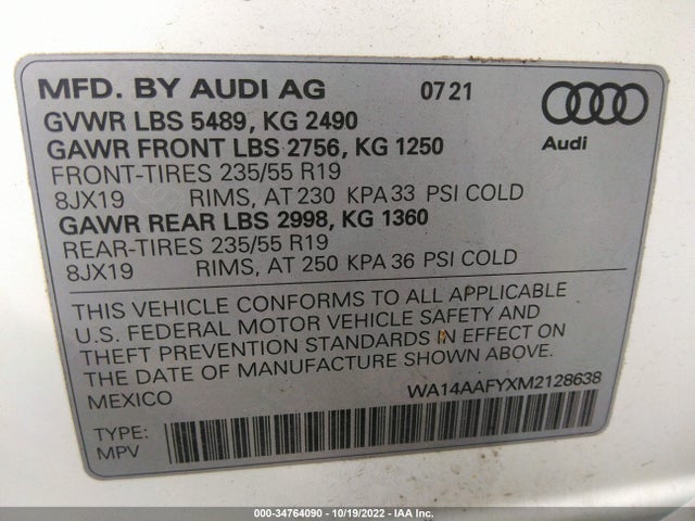2021 Audi Q5, VIN: WA14AAFYXM2128638
