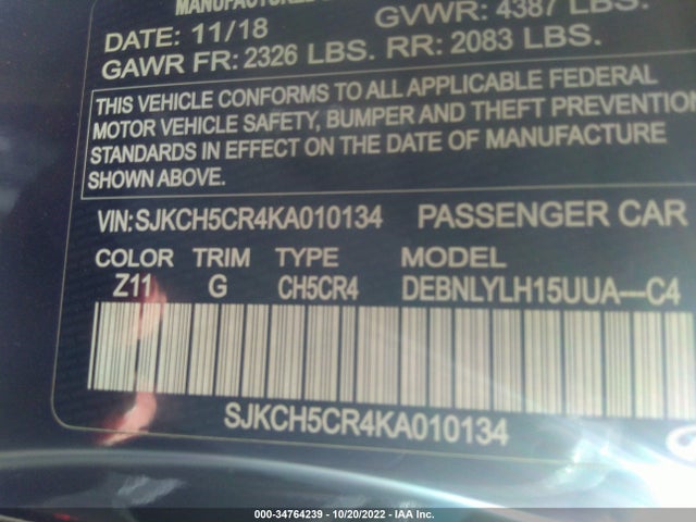 2019 Infiniti QX30, VIN: SJKCH5CR4KA010134