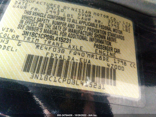 2011 NISSAN VERSA 1.8 S VIN: 3N1BC1CP0BL415231