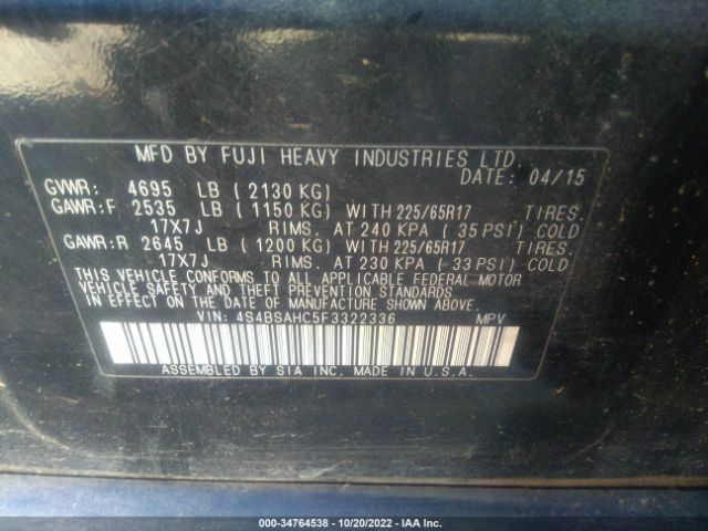 4S4BSAHC5F3322336 Subaru Outback 2.5i Premium