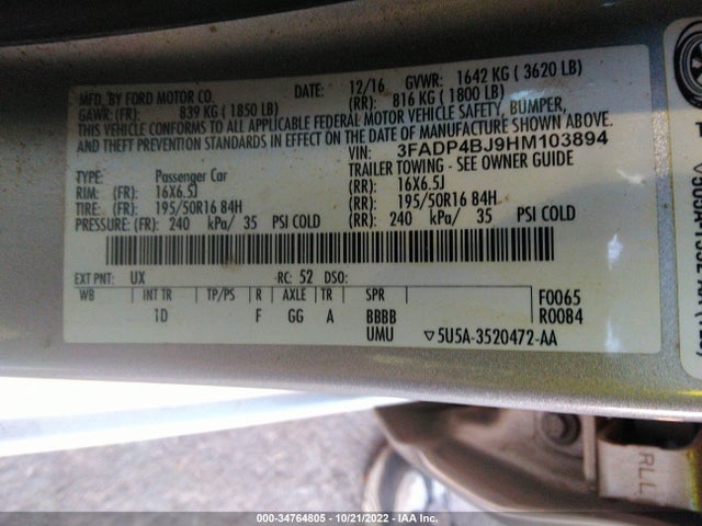 2017 Ford Fiesta, VIN: 3FADP4BJ9HM103894