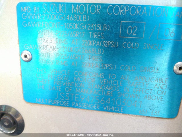JS3TE947564103041 Suzuki Grand Vitara