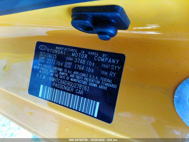 2016 Hyundai Veloster, VIN: KMHTC6AD9GU278161