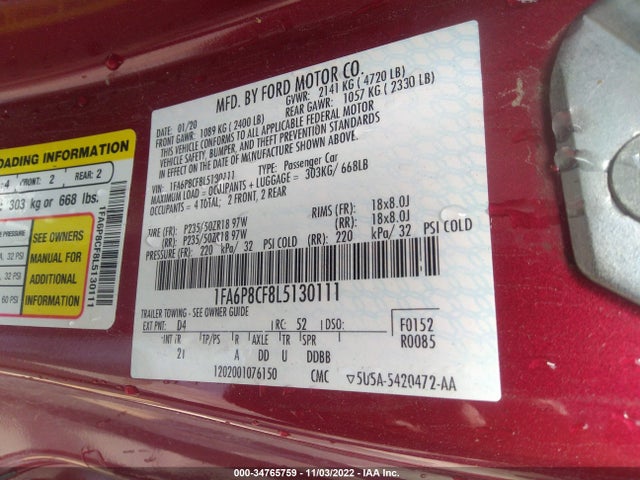 2020 Ford Mustang, VIN: 1FA6P8CF8L5130111