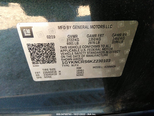 1GYKNCRS6KZ230103 Cadillac Xt5 Luxury Fwd