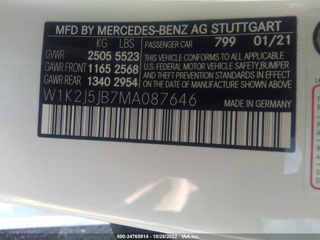 2021 Mercedes-Benz CLS-Class, VIN: W1K2J5JB7MA087646