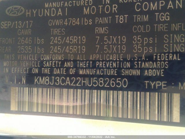 KM8J3CA22HU582650 Hyundai Tucson Sport
