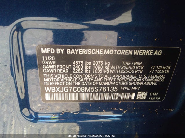2021 BMW X1, VIN: WBXJG7C08M5S76135
