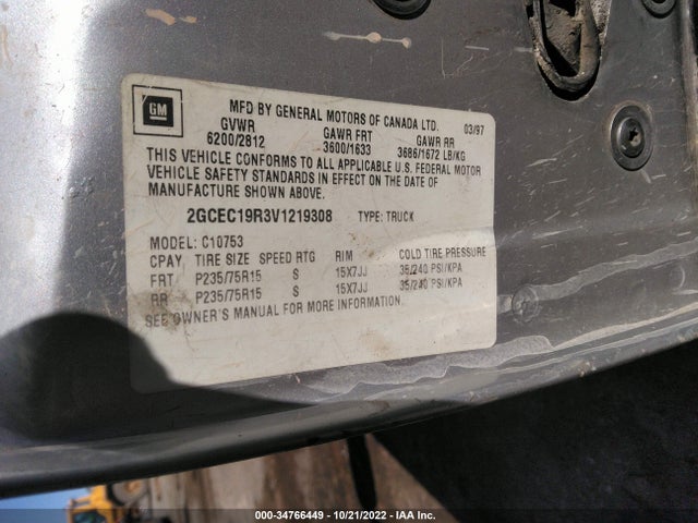 1997 CHEVROLET C/K 1500 VIN: 2GCEC19R3V1219308