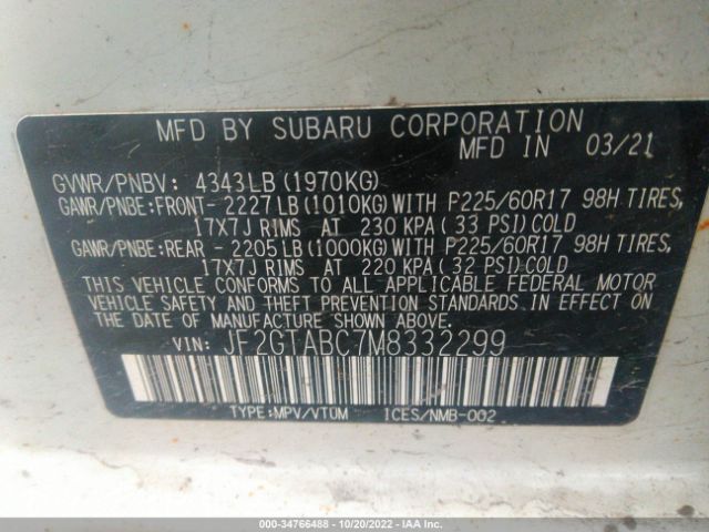 JF2GTABC7M8332299 Subaru Crosstrek