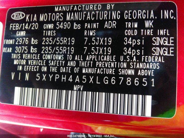 5XYPH4A5XLG678651 KIA Sorento Ex V6