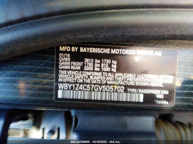 2016 BMW i3, VIN: WBY1Z4C57GV505702