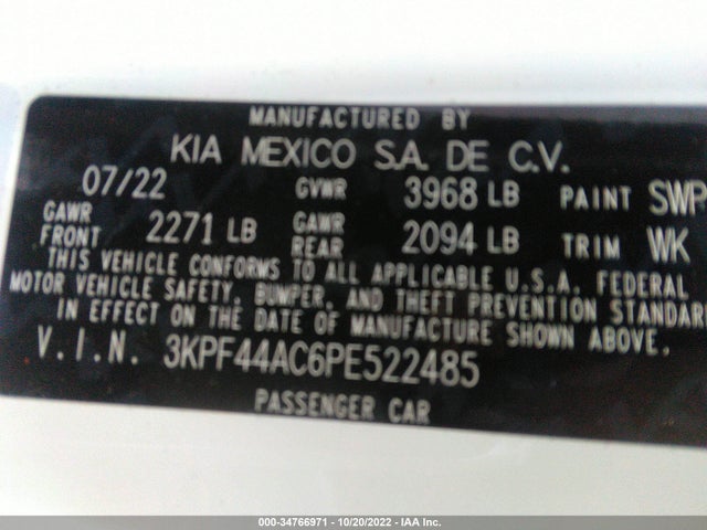 2023 KIA FORTE GT VIN: 3KPF44AC6PE522485