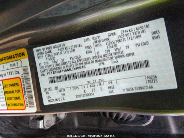 2021 Ford Ranger, VIN: 1FTER4FH6MLD40046