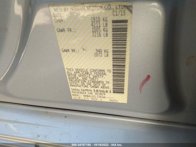 2015 NISSAN ALTIMA 2.5 VIN: 1N4AL3AP9FN389683