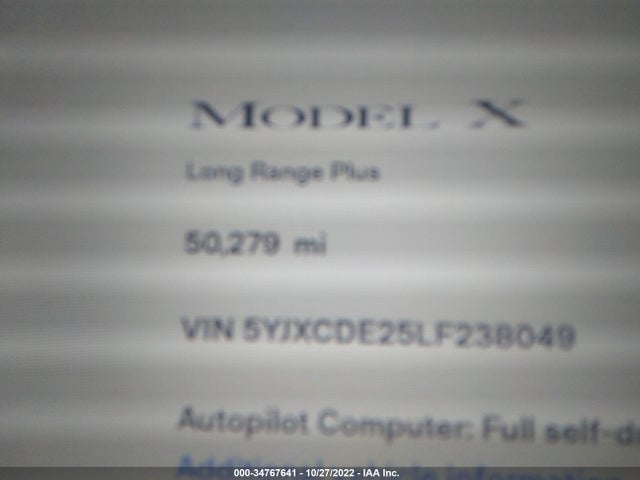 2020 Tesla Model X, VIN: 5YJXCDE25LF238049