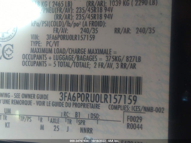 2020 Ford Fusion, VIN: 3FA6P0RU0LR157159