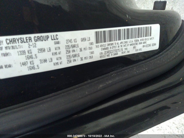 Dodge Grand Caravan Sxt 2012 2C4RDGCG7CR275176 Image 10