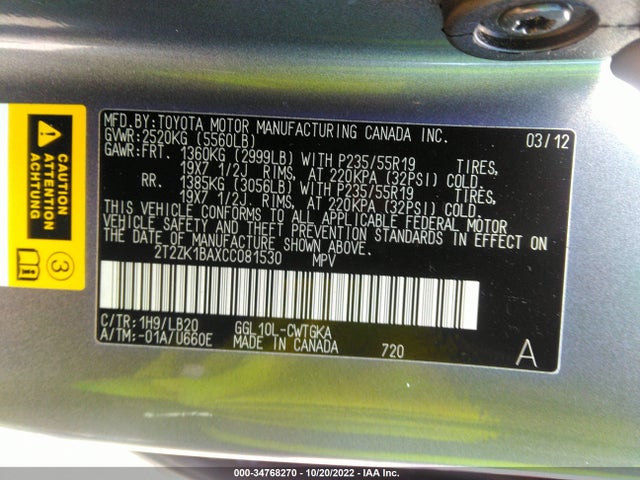 Lexus RX 350 2012 2T2ZK1BAXCC081530 Image 10