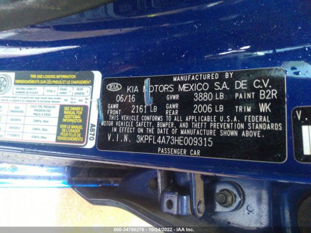 3KPFL4A73HE009315 KIA FORTE LX